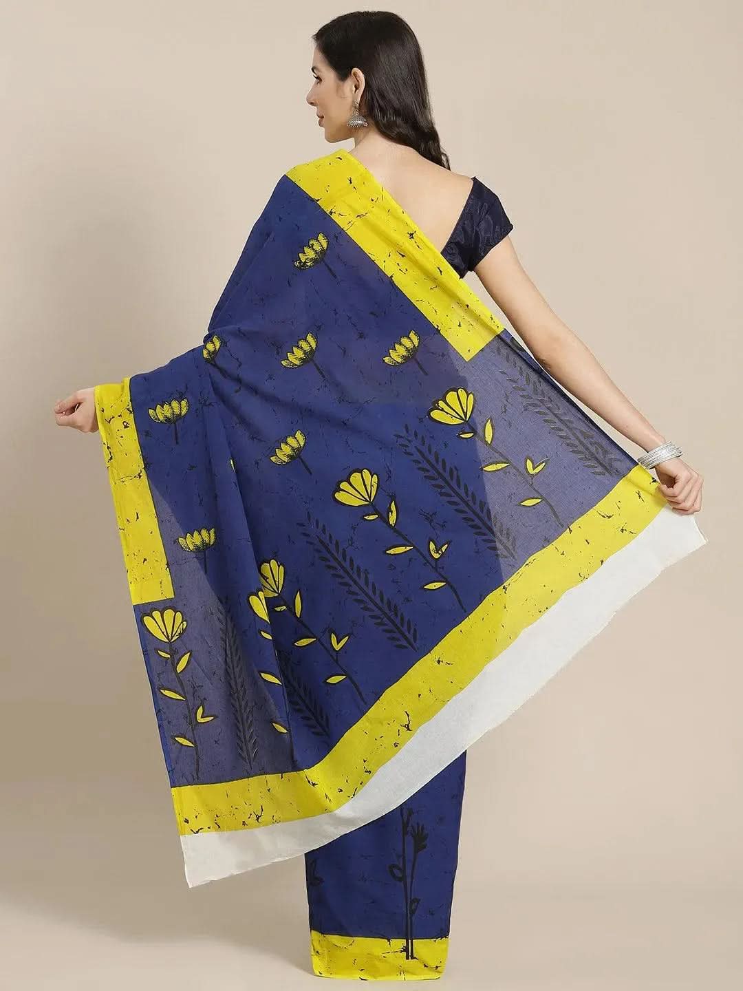 

Buy Blue Printed Cotton Saree - 14564 | Libas Ethnic Wear Online