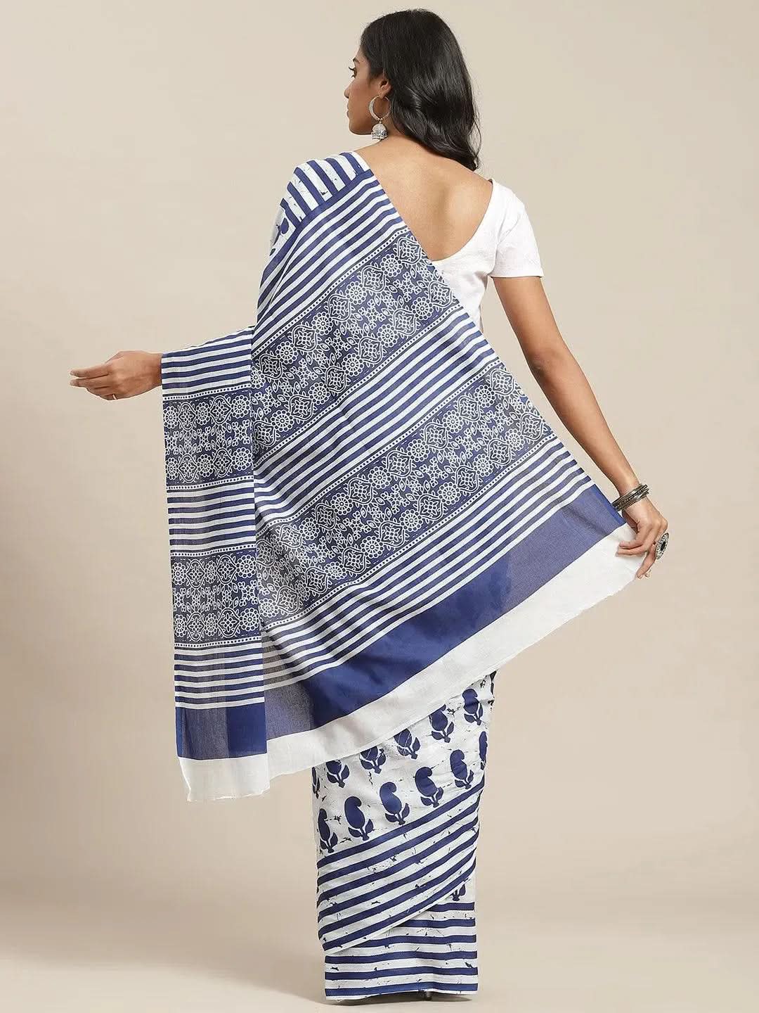 

Buy Blue Printed Cotton Saree - 14632 | Libas Ethnic Wear Online