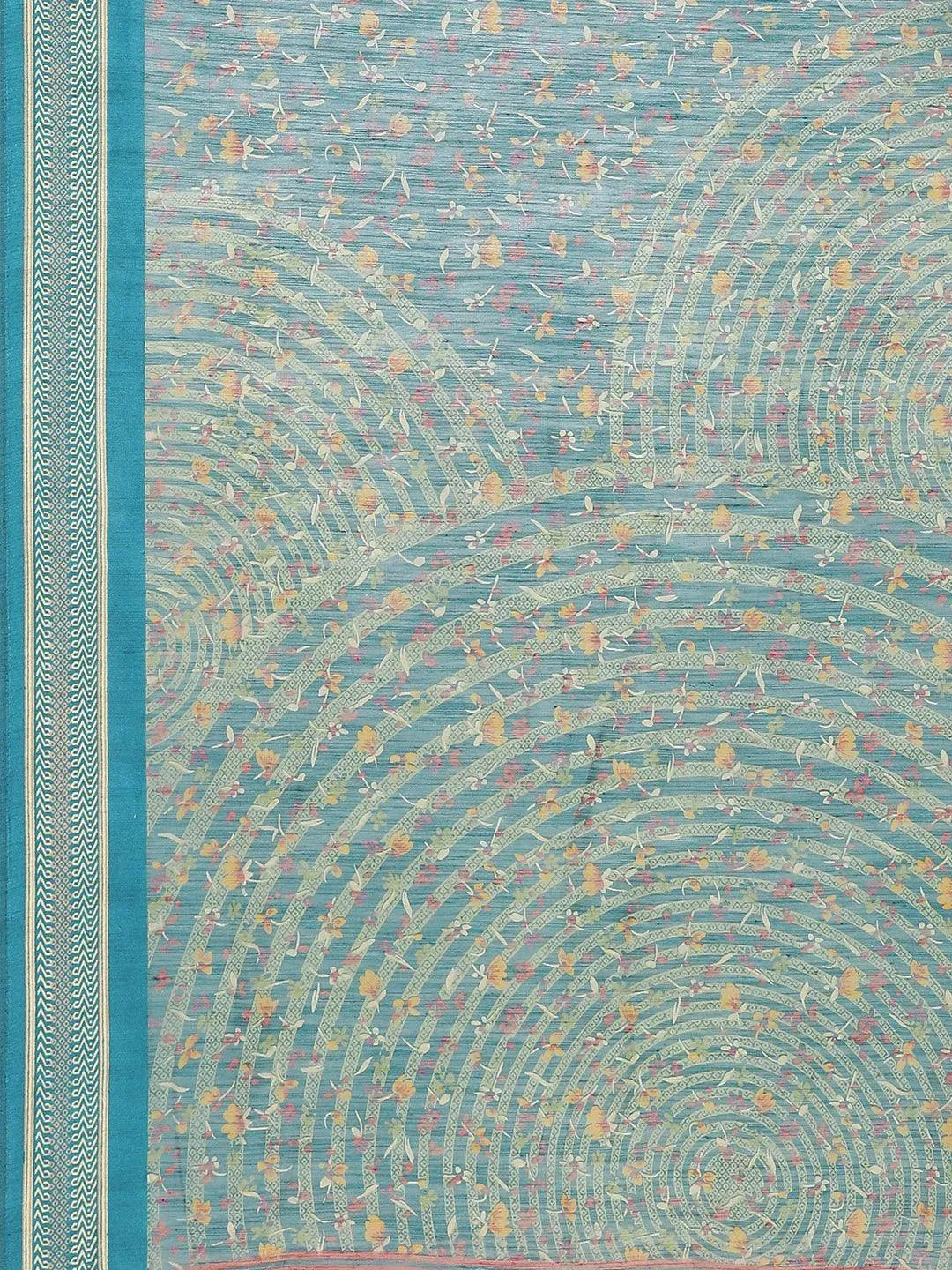 Blue Printed Cotton Saree - Libas 