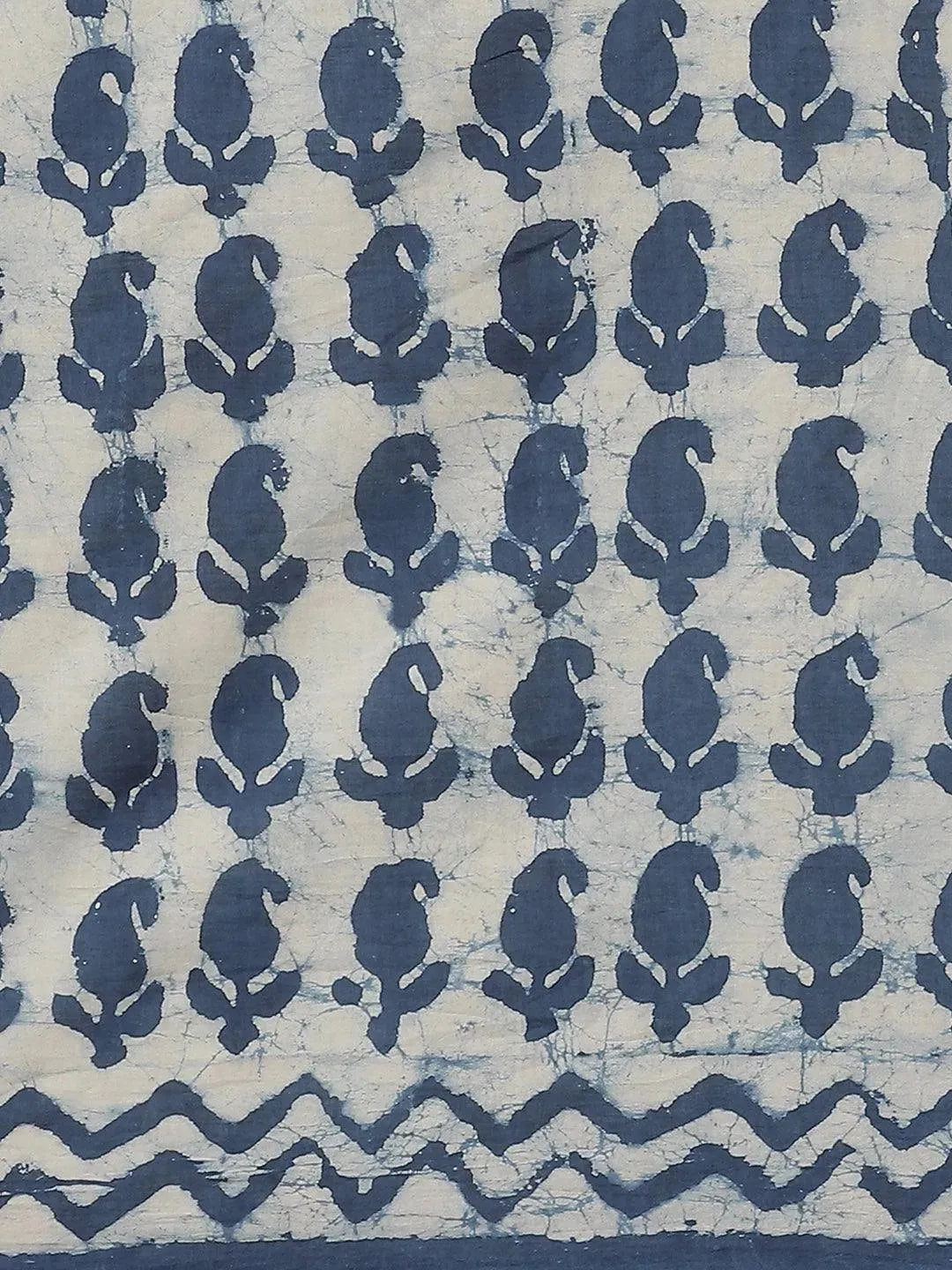 Blue Printed Cotton Saree - Libas 