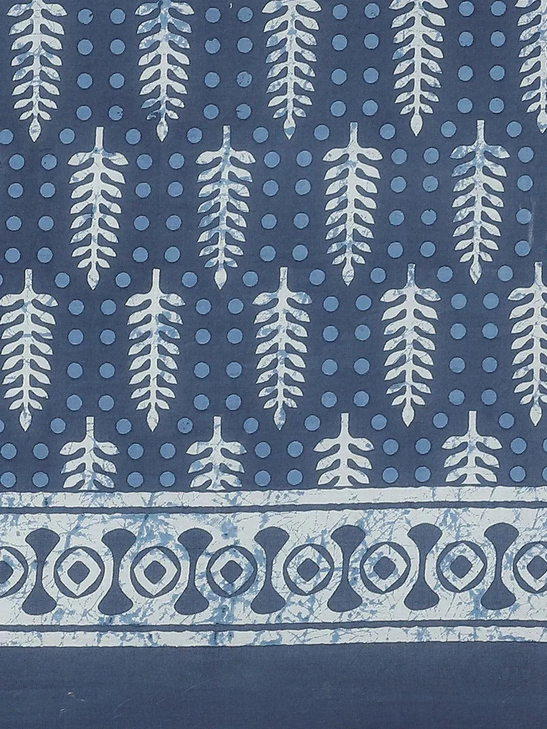 Blue Printed Cotton Saree - Libas 