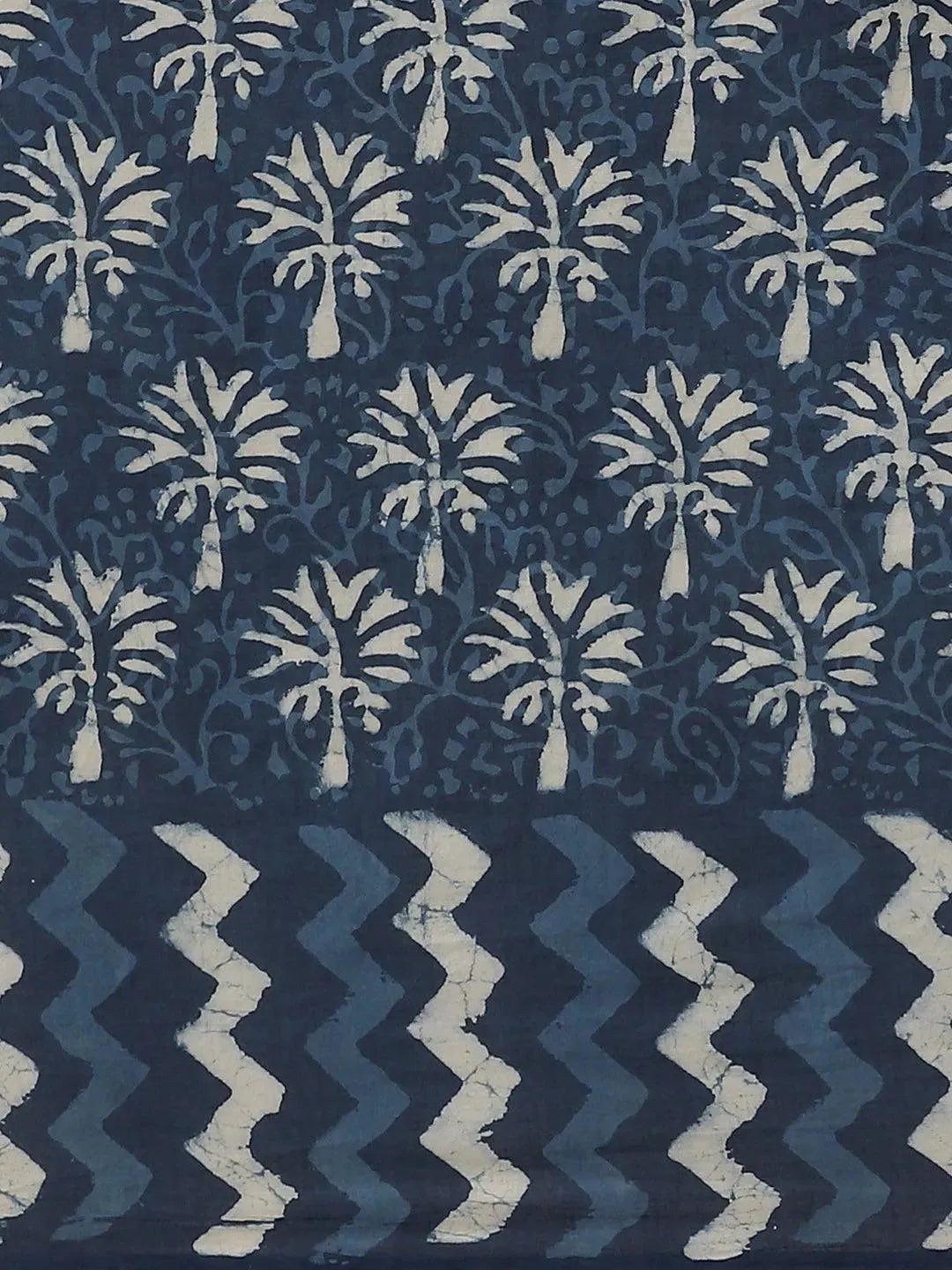 Blue Printed Cotton Saree - Libas