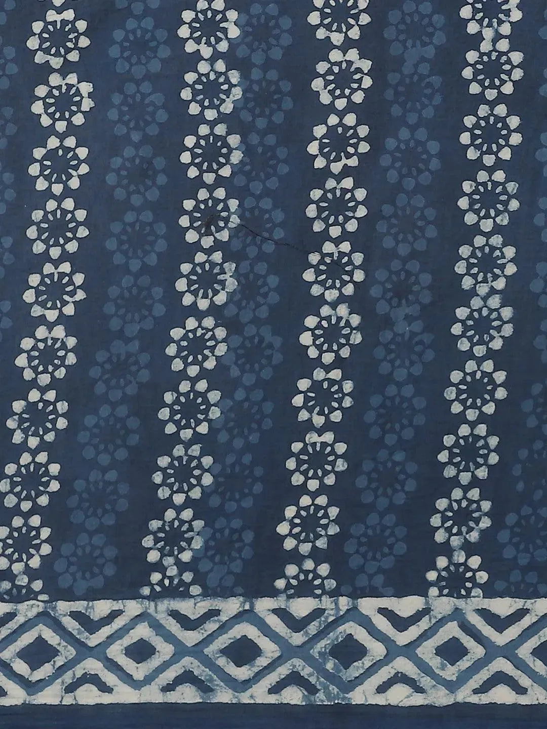 Blue Printed Cotton Saree - Libas 