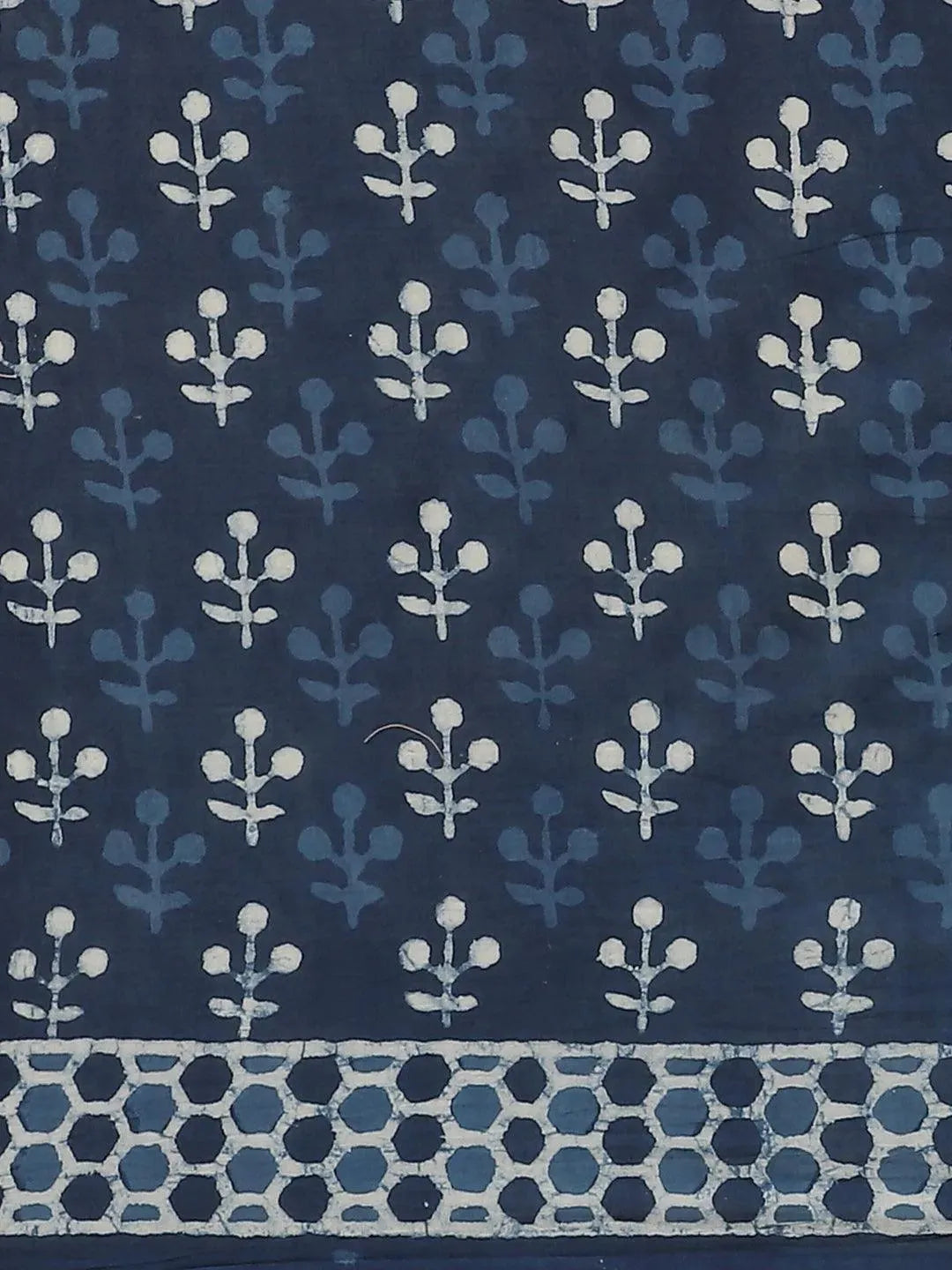 Blue Printed Cotton Saree - Libas 