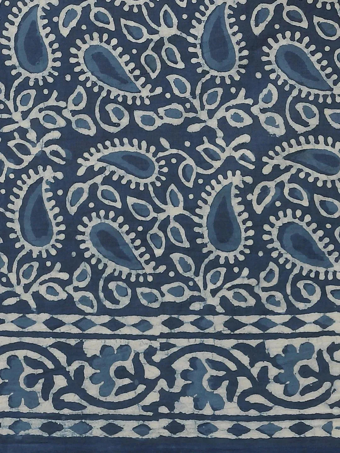 Blue Printed Cotton Saree - Libas 