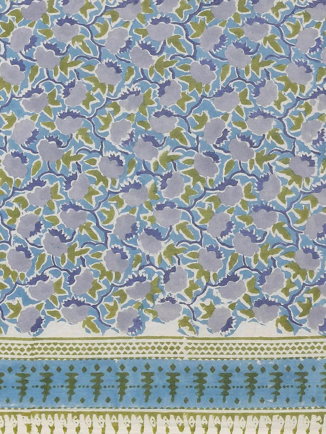 Blue Printed Cotton Saree - Libas 