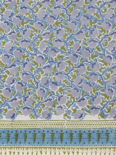 Blue Printed Cotton Saree - Libas