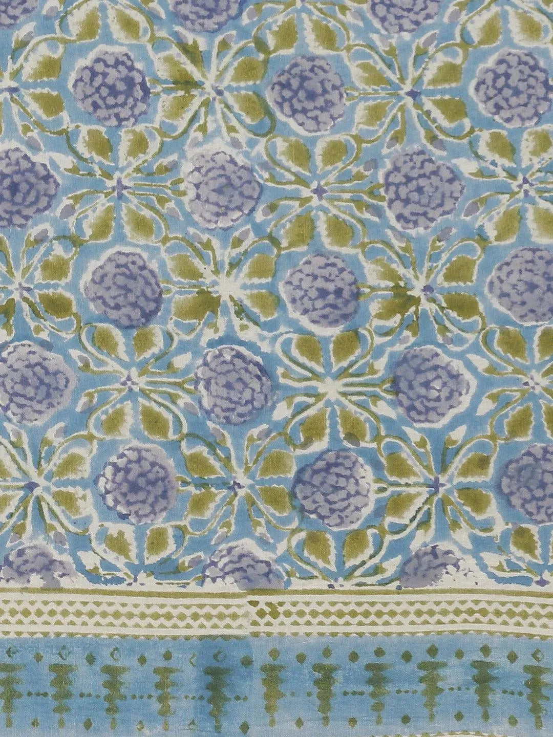 Blue Printed Cotton Saree - Libas 