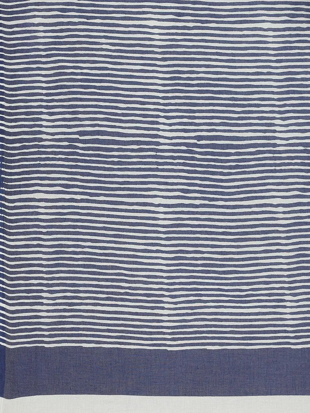 Blue Printed Cotton Saree - Libas 