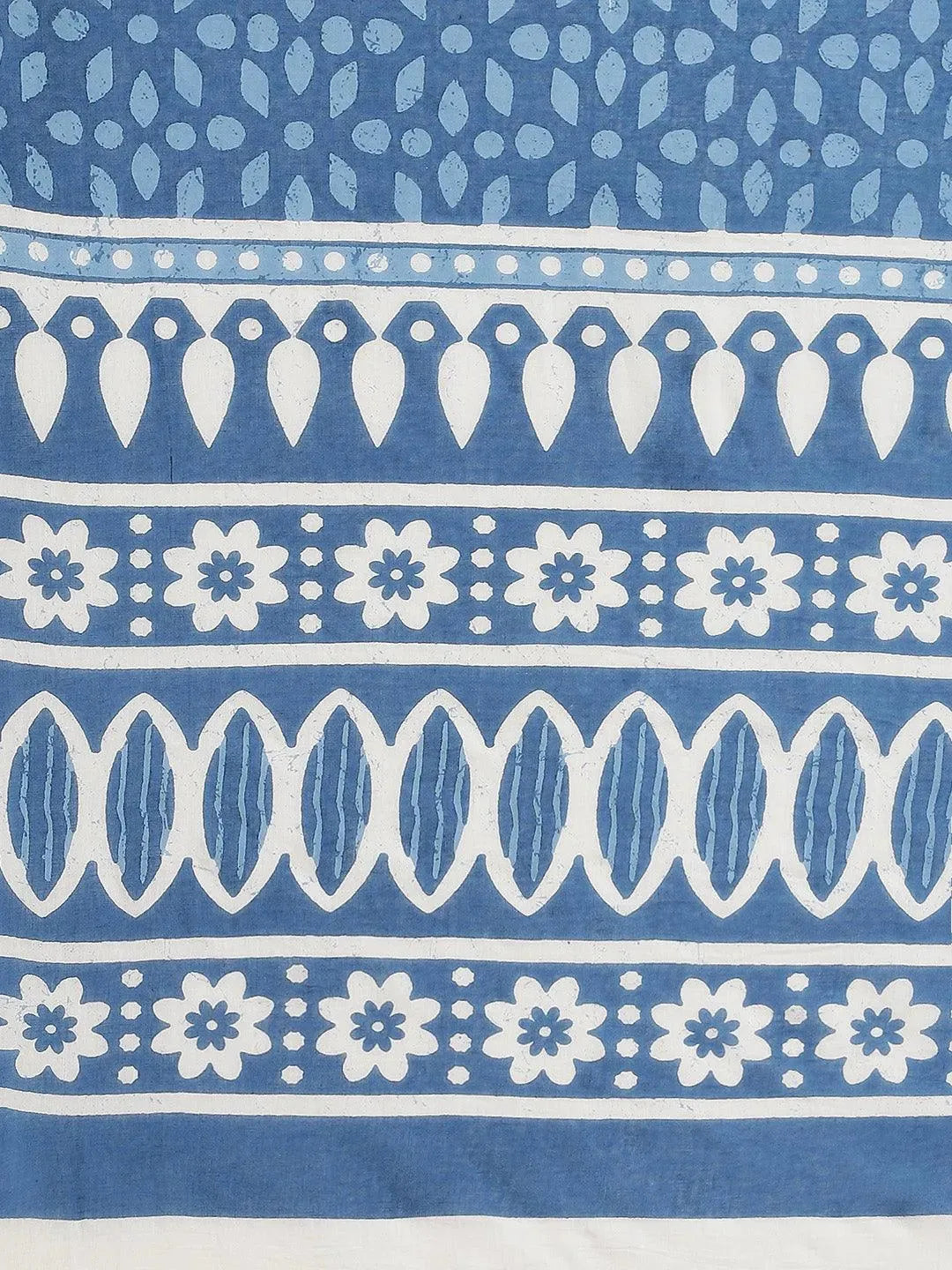 Blue Printed Cotton Saree - Libas 