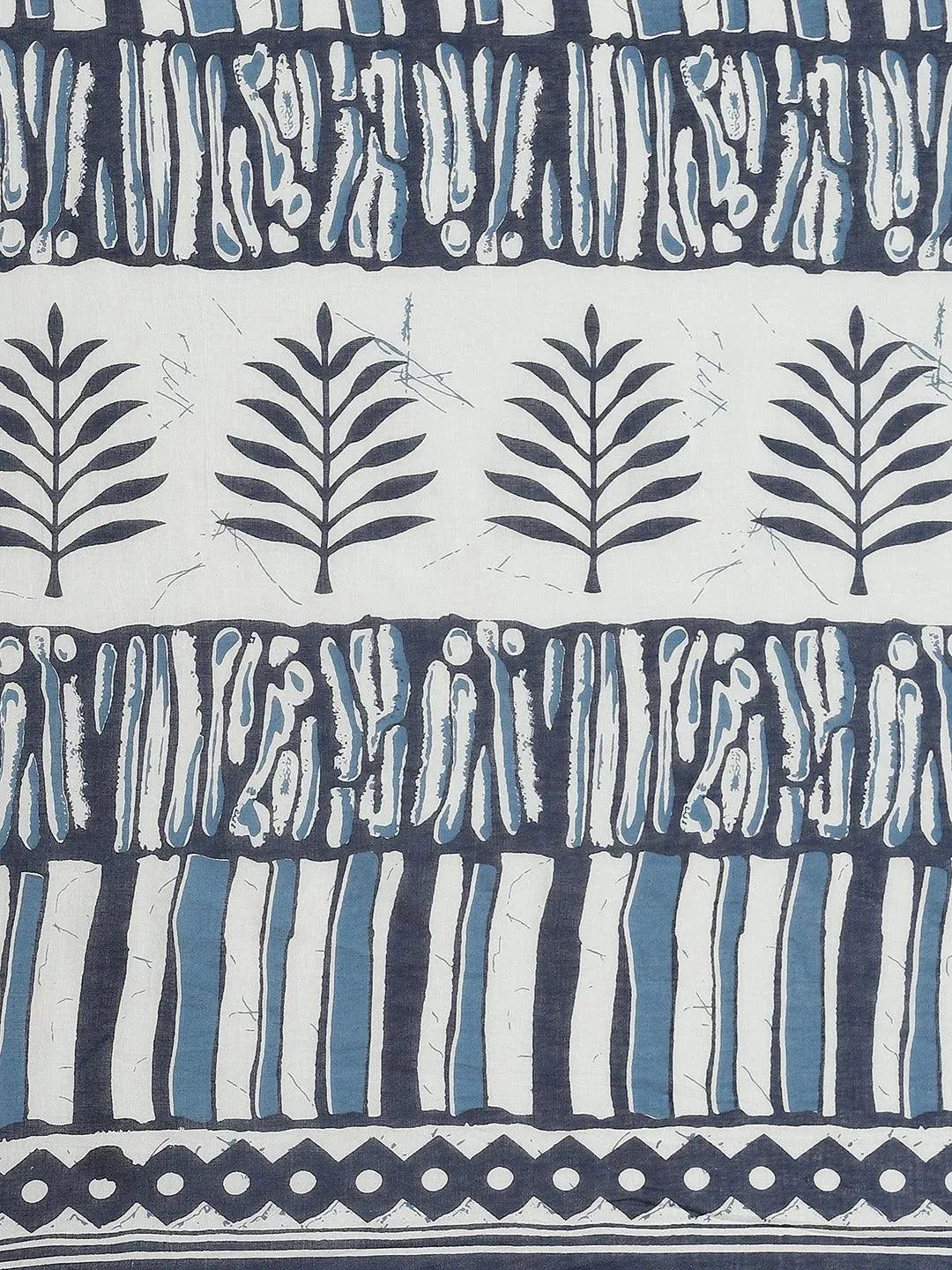Blue Printed Cotton Saree - Libas 