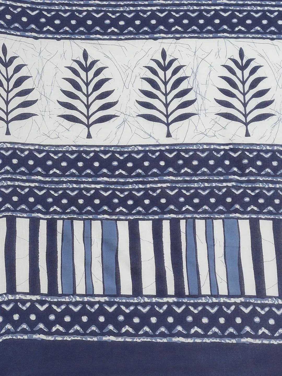 Blue Printed Cotton Saree - Libas 