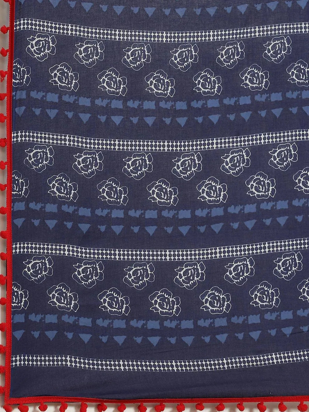 Blue Printed Cotton Saree - Libas