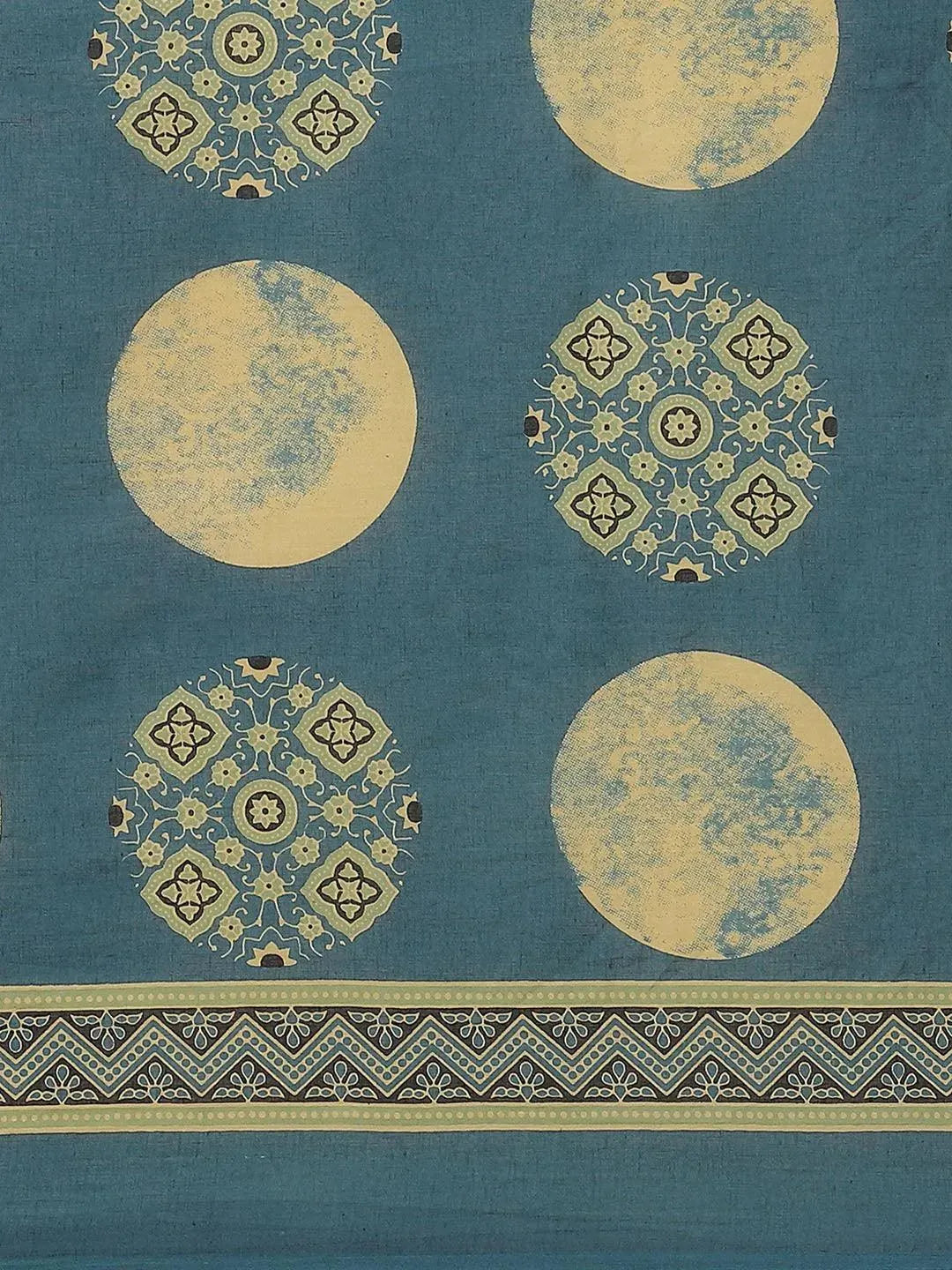 Blue Printed Cotton Saree - Libas 