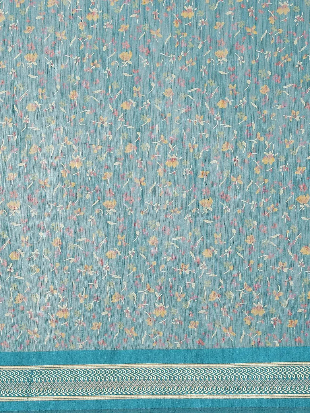 Blue Printed Cotton Saree - Libas 