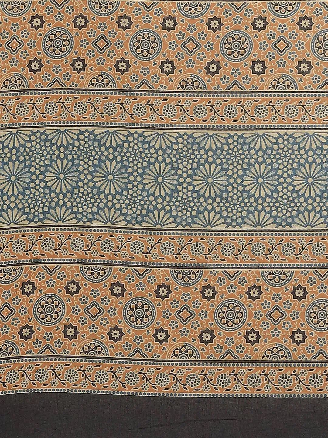Blue Printed Cotton Saree - Libas 