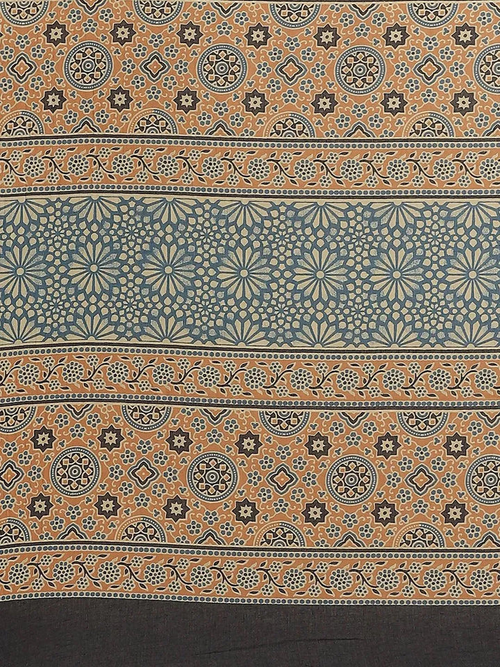 Blue Printed Cotton Saree - Libas