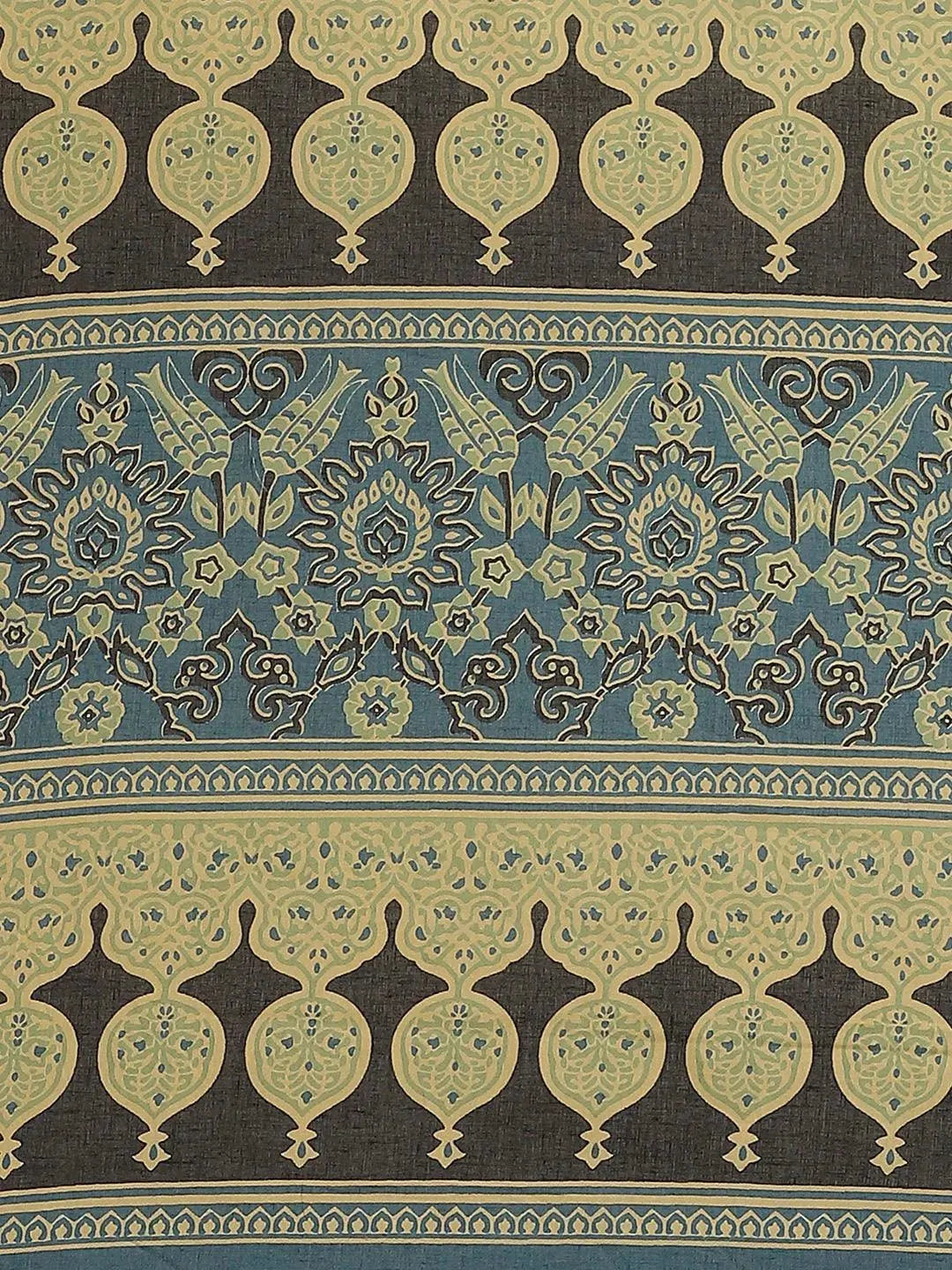 Blue Printed Cotton Saree - Libas 