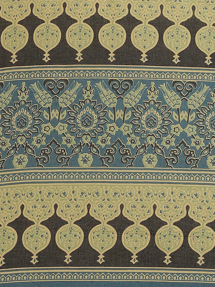 Blue Printed Cotton Saree - Libas