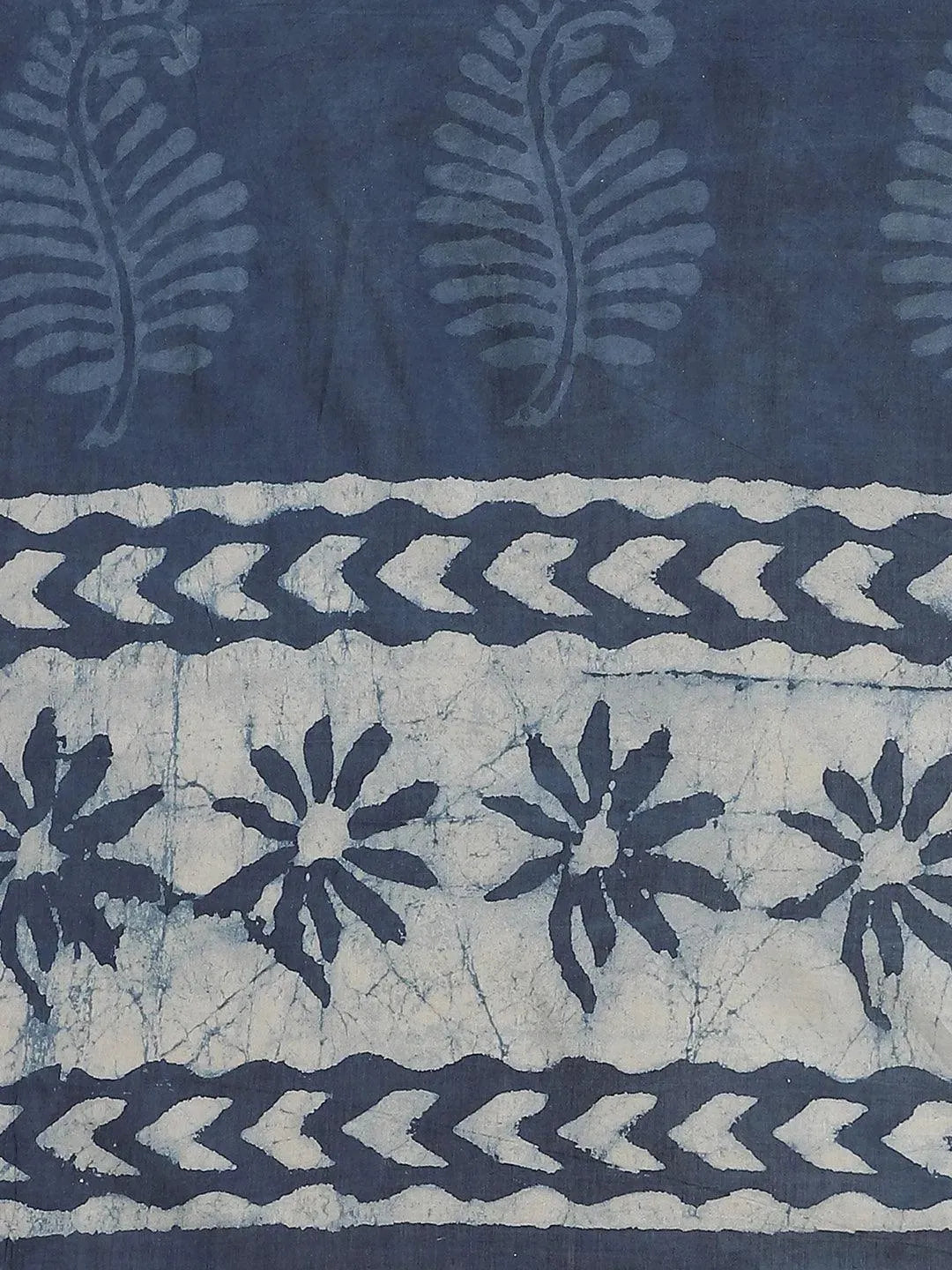 Blue Printed Cotton Saree - Libas 