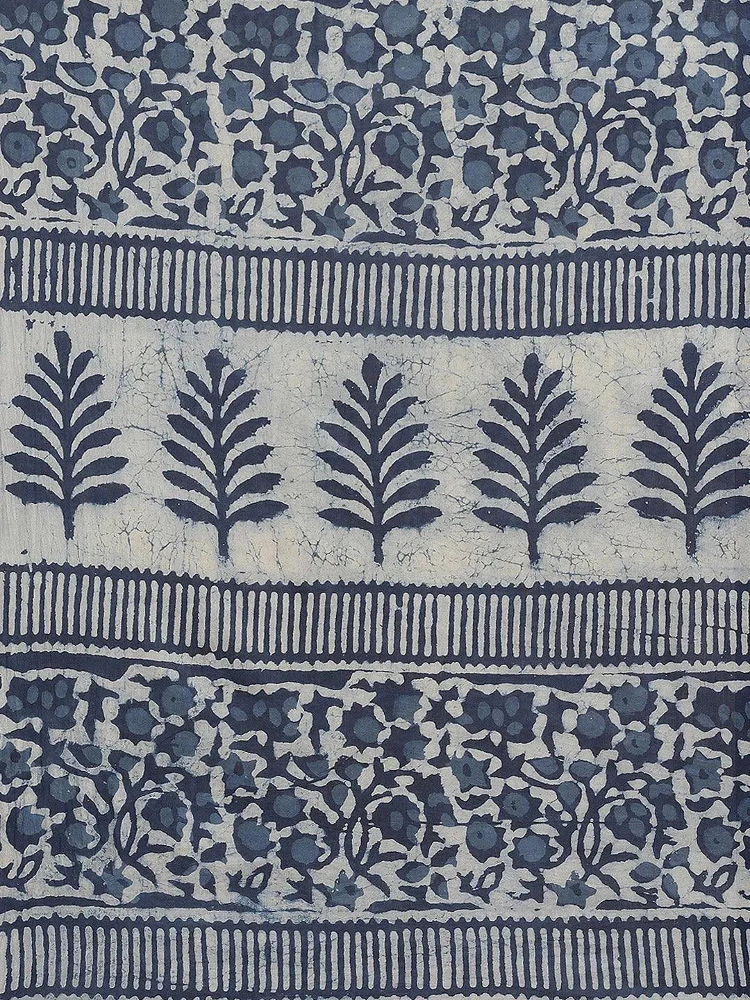 Blue Printed Cotton Saree - Libas 