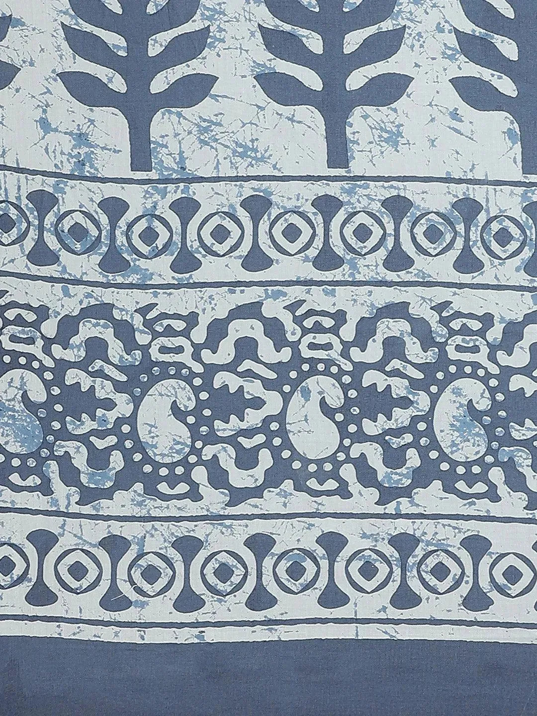 Blue Printed Cotton Saree - Libas 