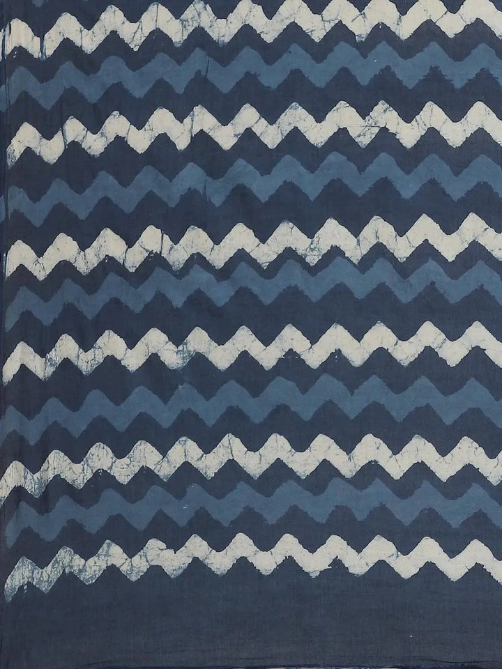Blue Printed Cotton Saree - Libas
