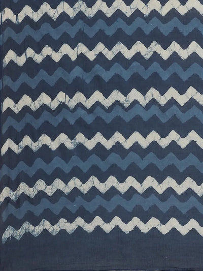 Blue Printed Cotton Saree - Libas