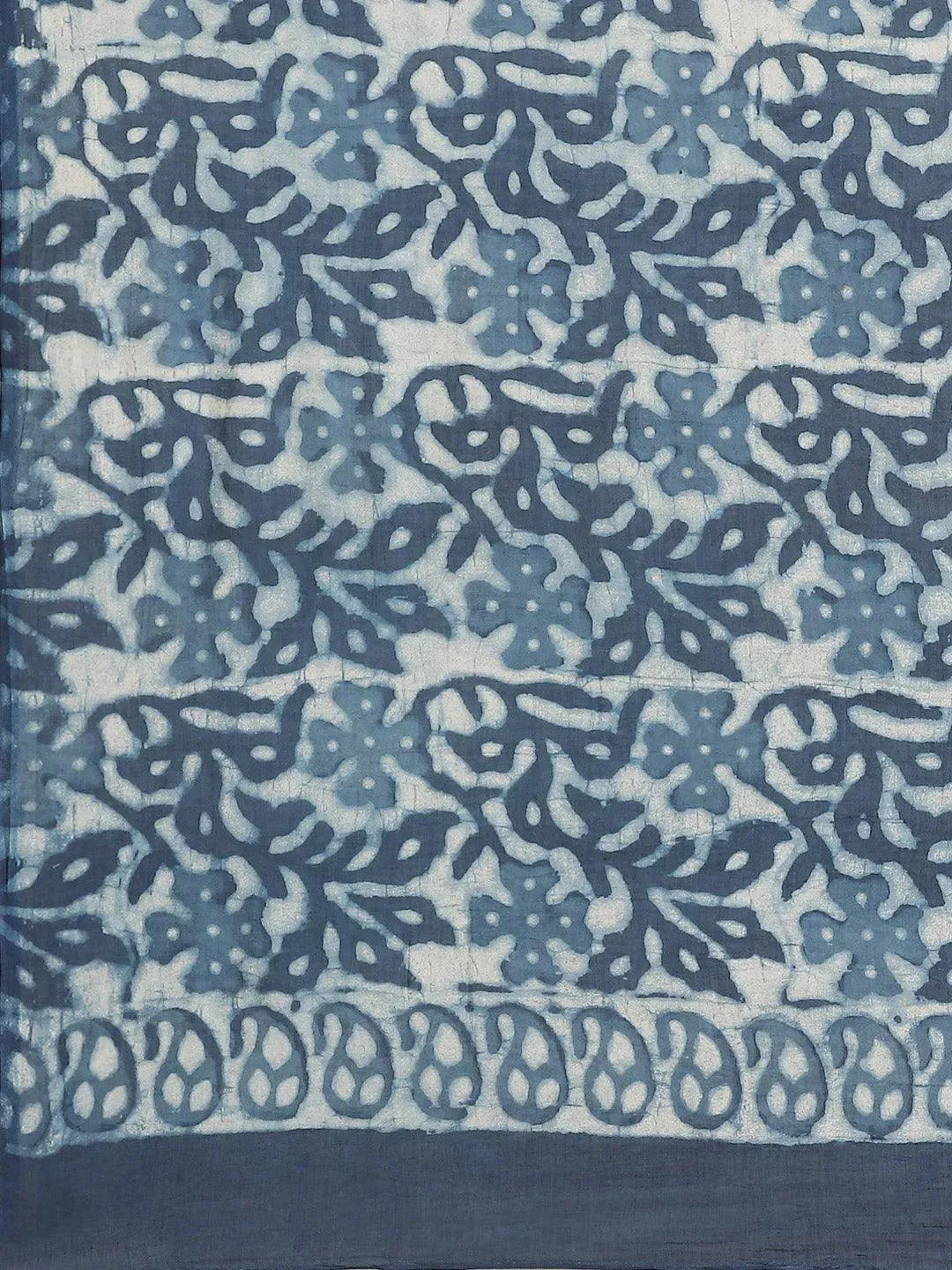 Blue Printed Cotton Saree - Libas 