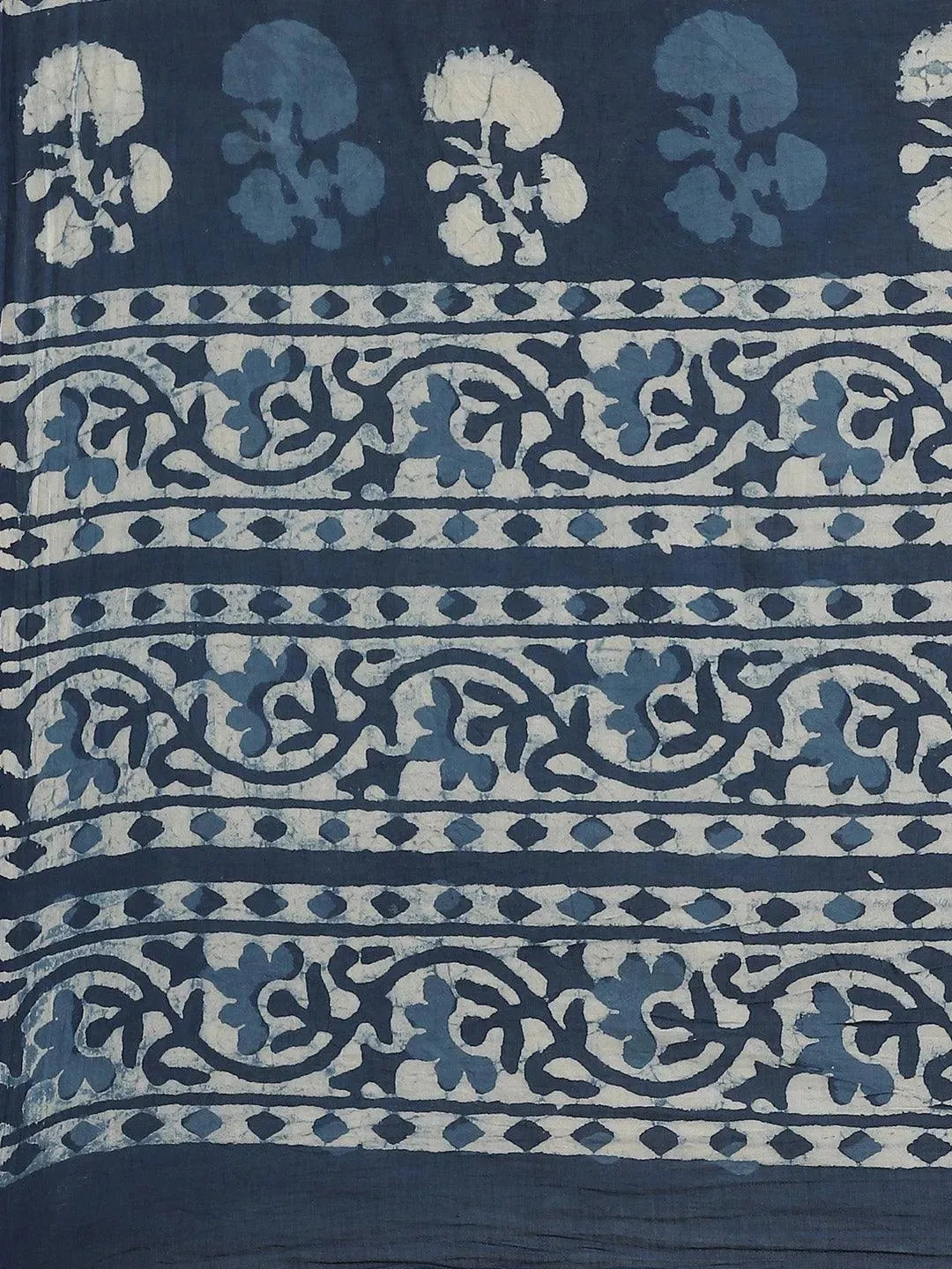 Blue Printed Cotton Saree - Libas 