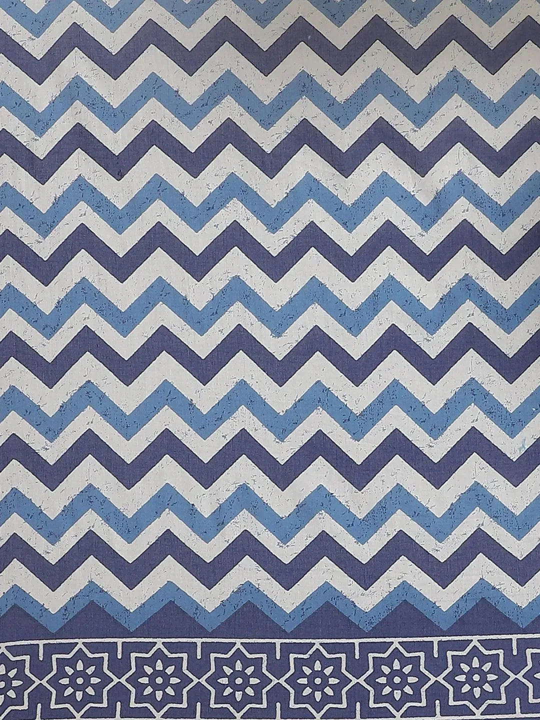 Blue Printed Cotton Saree - Libas 