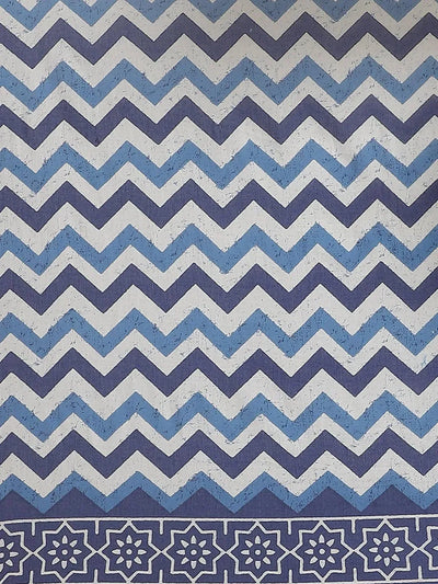 Blue Printed Cotton Saree - Libas
