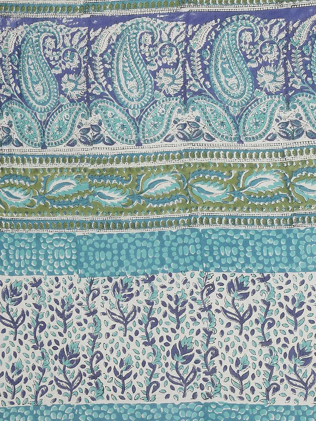 Blue Printed Cotton Saree - Libas 