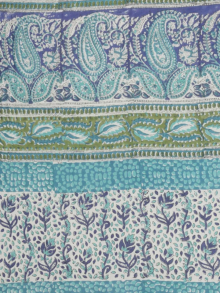 Blue Printed Cotton Saree - Libas