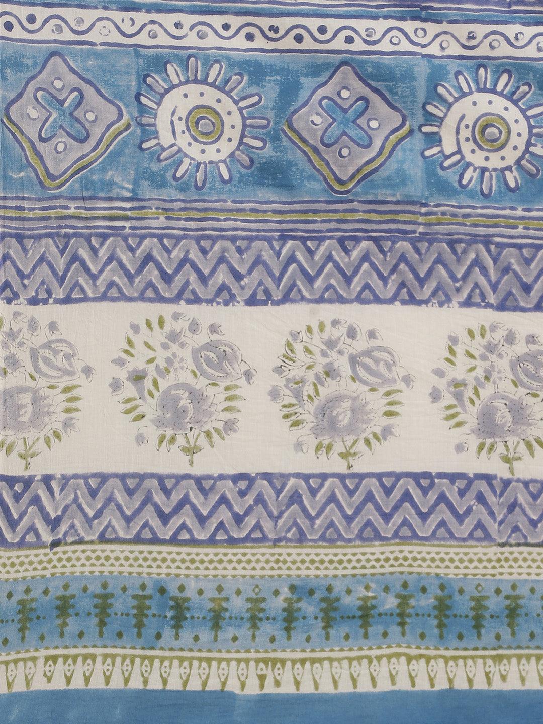 Blue Printed Cotton Saree