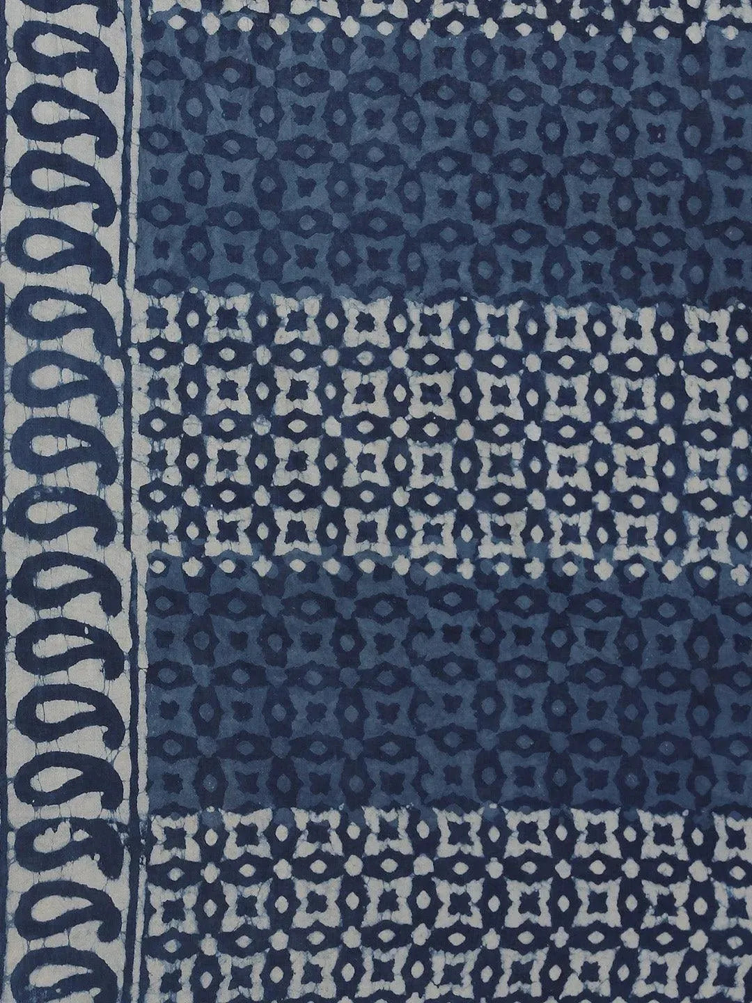 Blue Printed Cotton Saree - Libas 