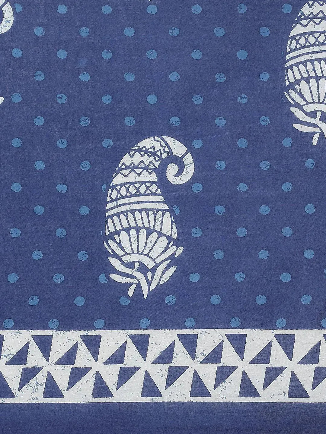 Blue Printed Cotton Saree - Libas 