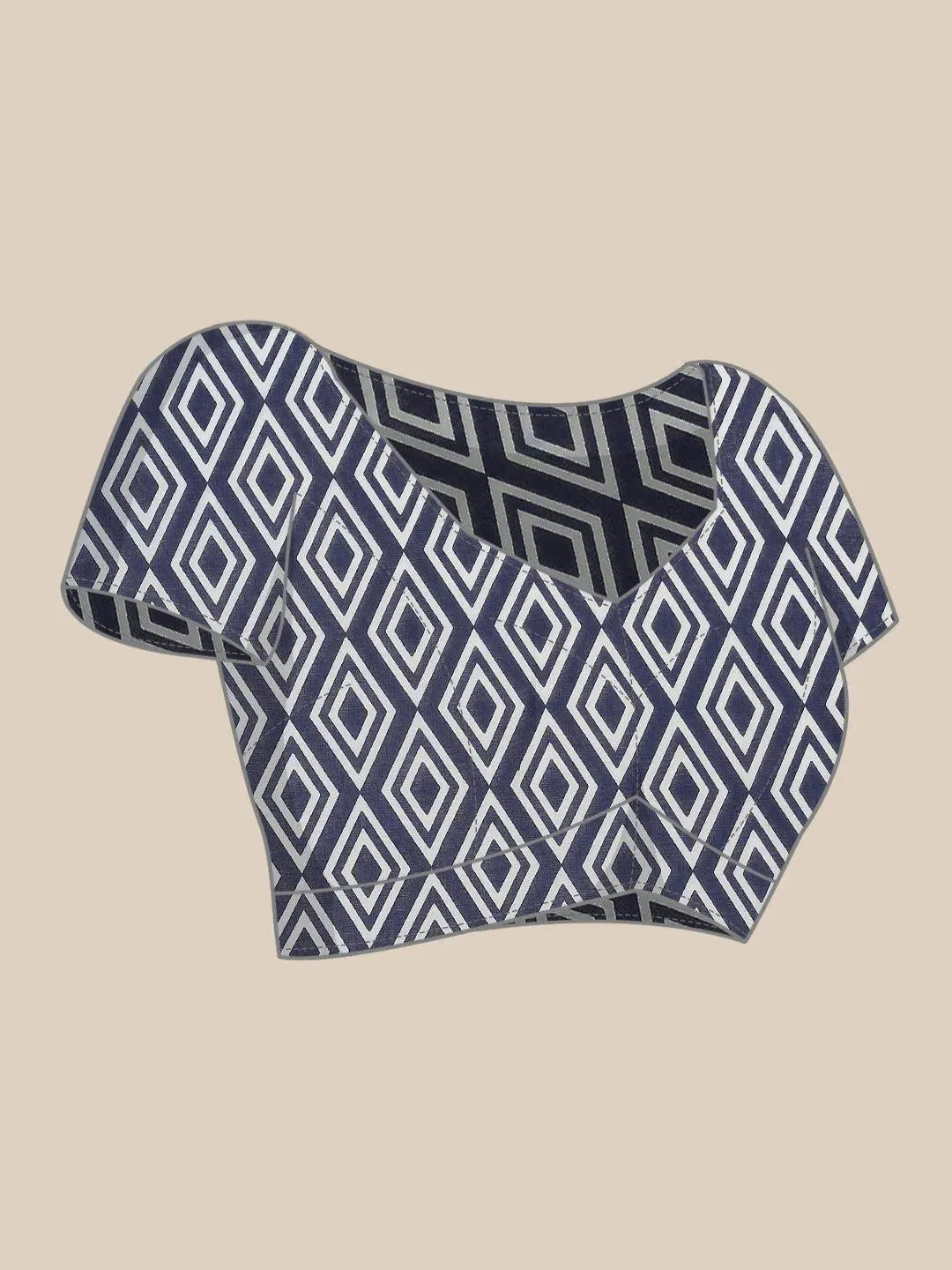 Blue Printed Cotton Saree - Libas 