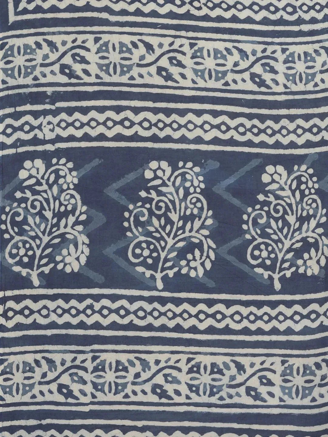Blue Printed Cotton Saree - Libas 