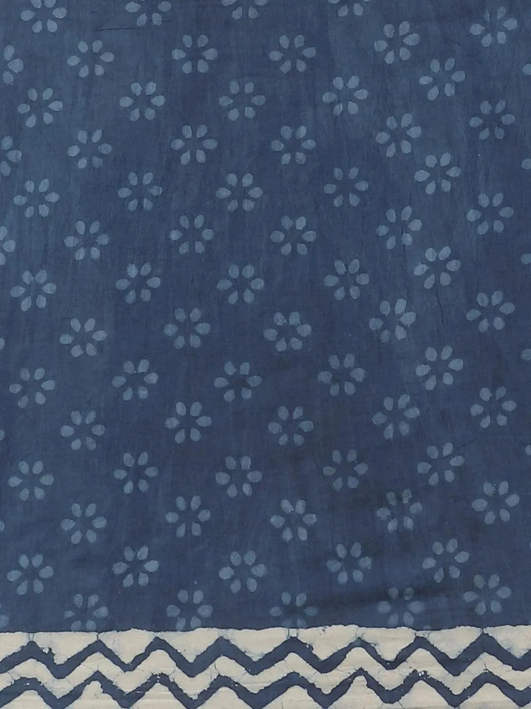 Blue Printed Cotton Saree - Libas 