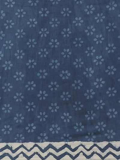 Blue Printed Cotton Saree - Libas
