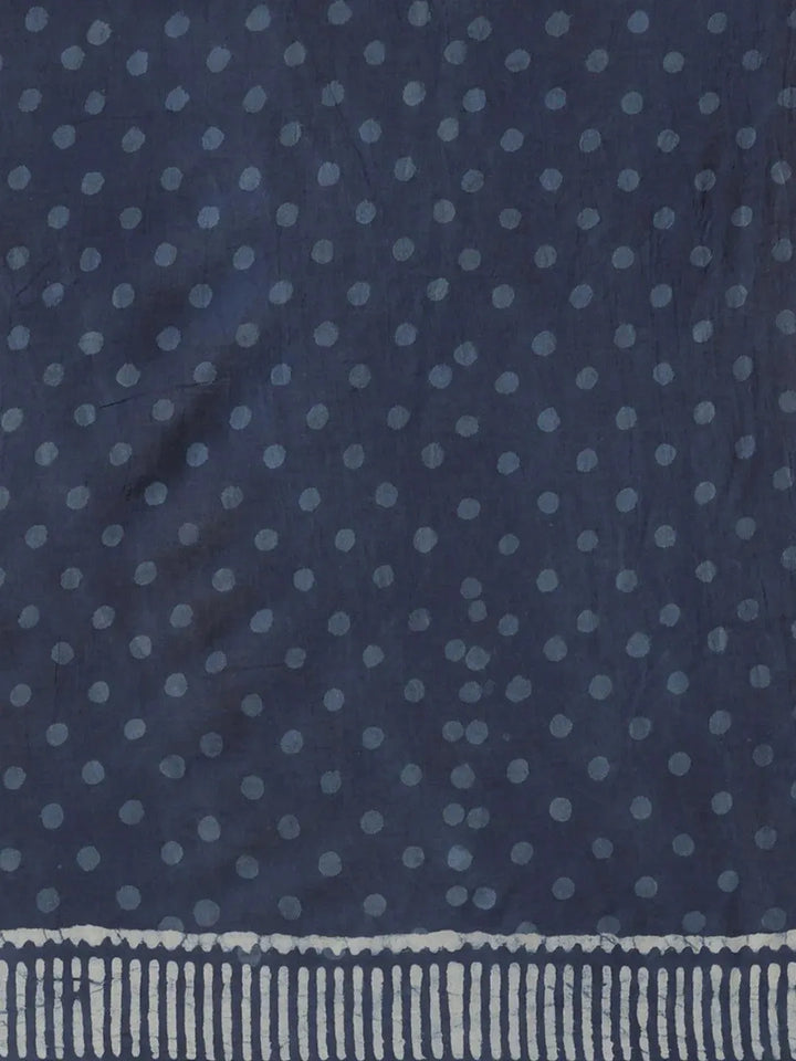 Blue Printed Cotton Saree - Libas