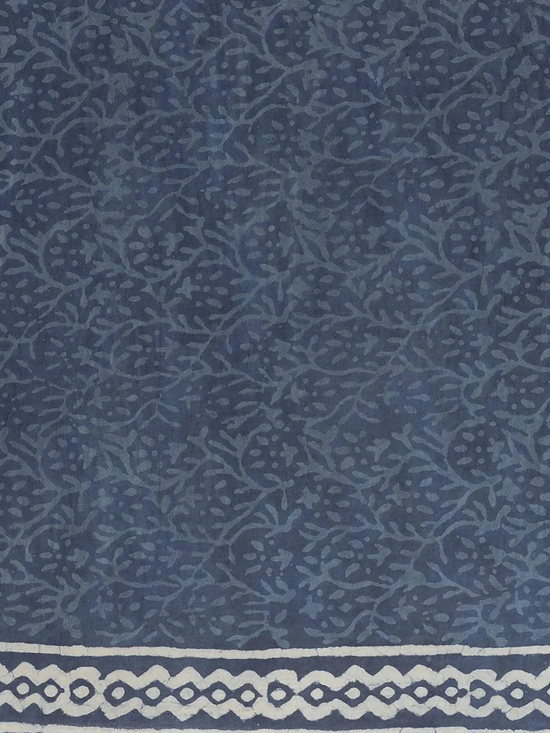 Blue Printed Cotton Saree - Libas 