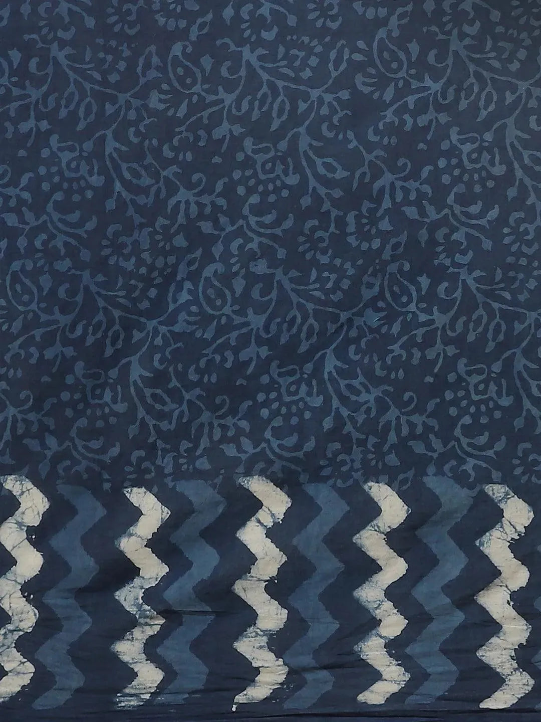 Blue Printed Cotton Saree - Libas