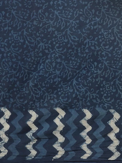 Blue Printed Cotton Saree - Libas