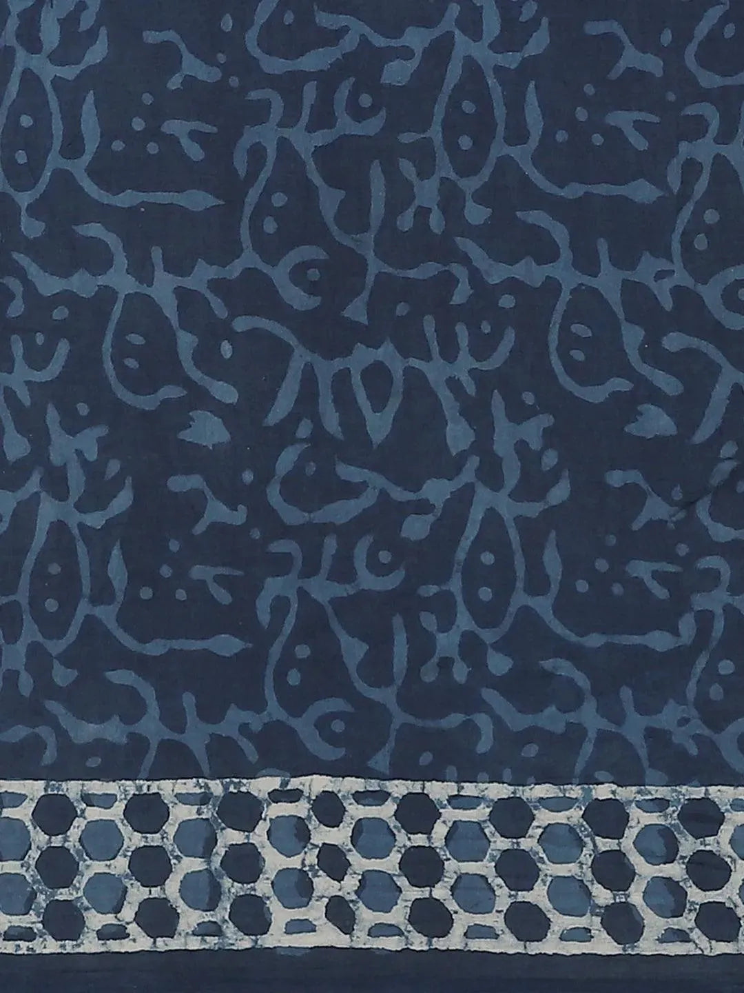 Blue Printed Cotton Saree - Libas 