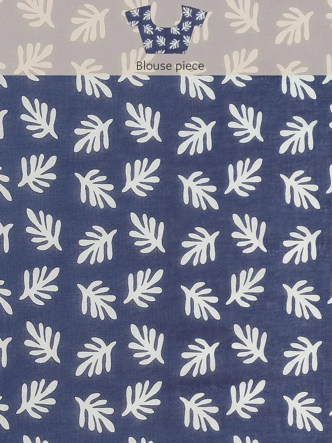 Blue Printed Cotton Saree - Libas 