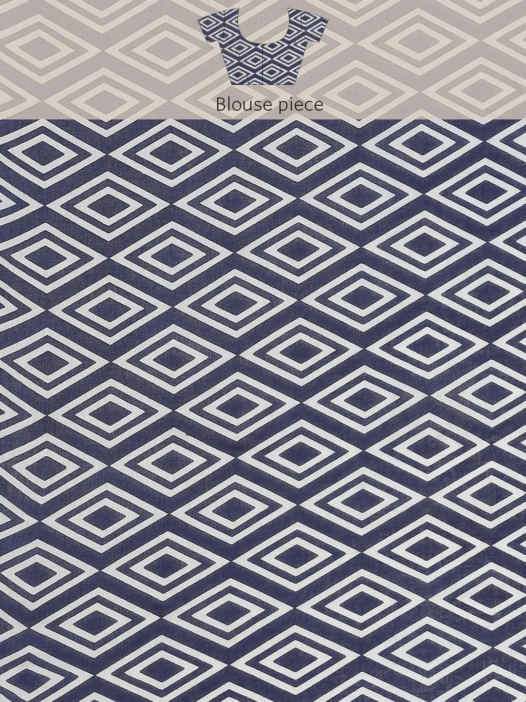 Blue Printed Cotton Saree - Libas 
