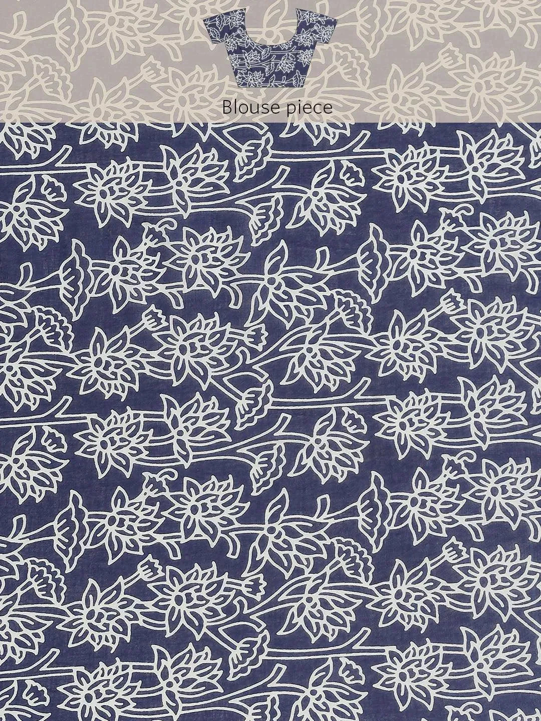 Blue Printed Cotton Saree - Libas 