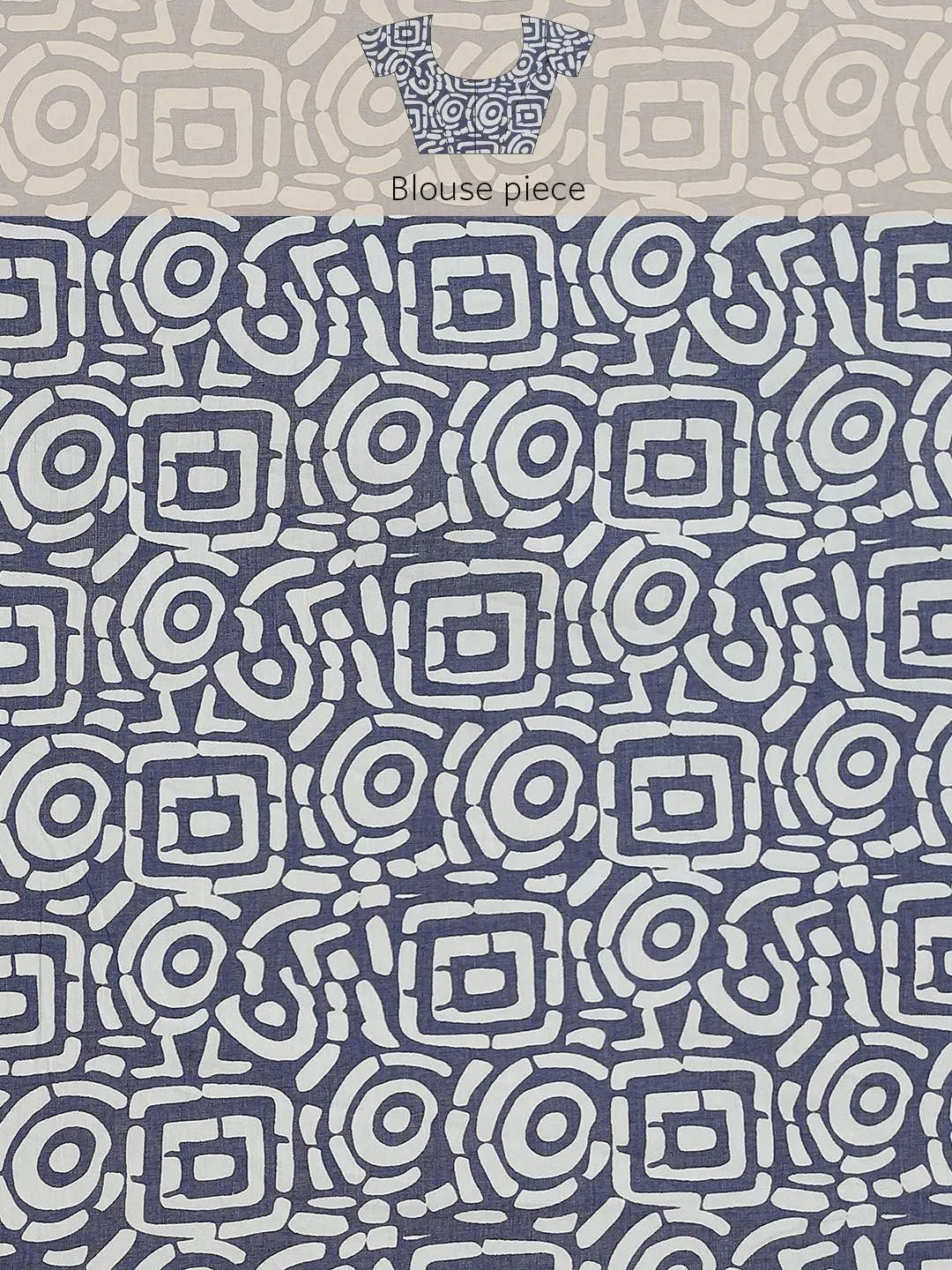 Blue Printed Cotton Saree - Libas 